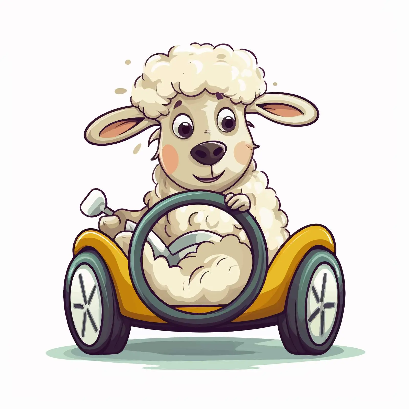 Comic Sheep with Steering Wheel and Muffler Illustration — free download from Dotvec