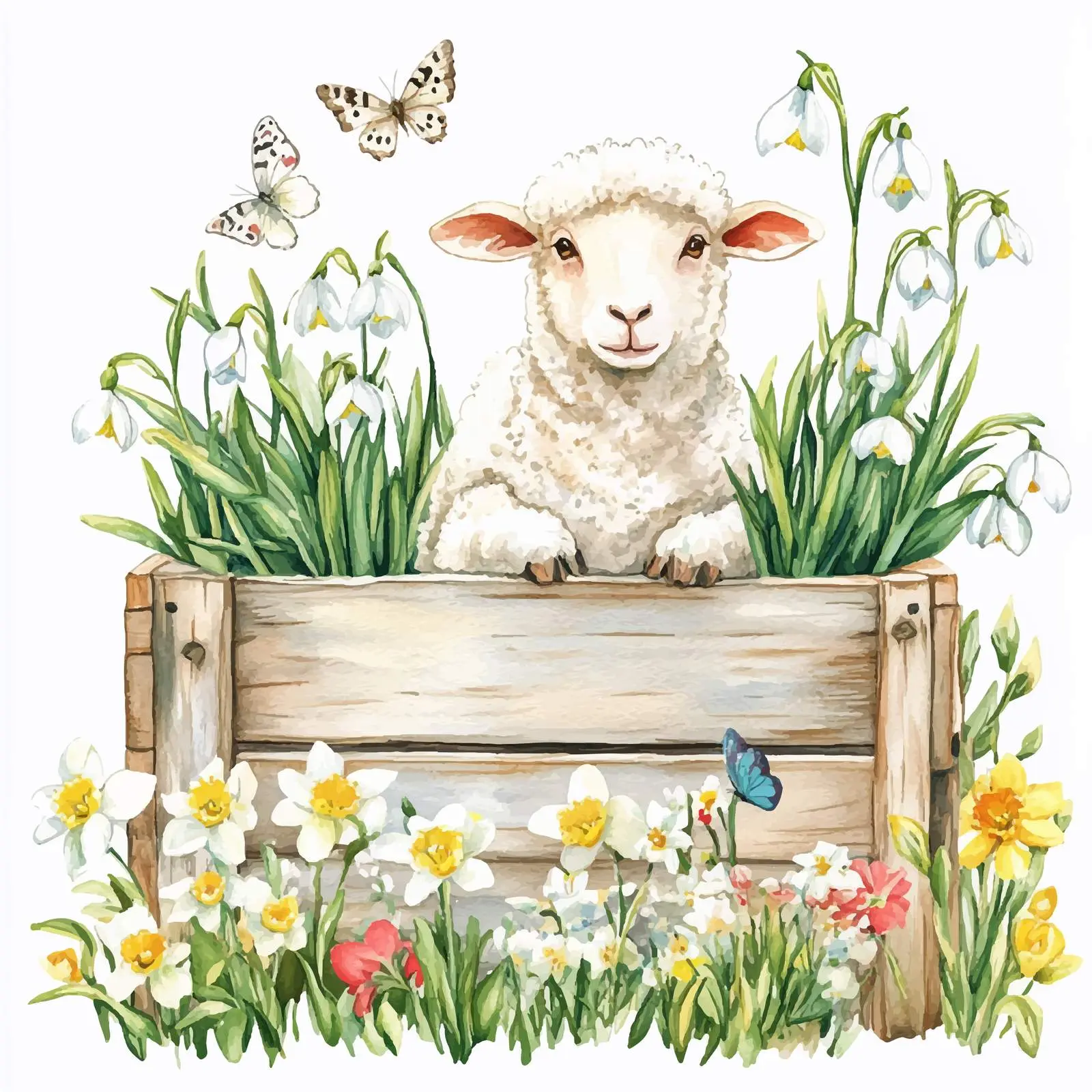 Wooden Box with Snowdrops and Lilies of the Valley — free download from Dotvec