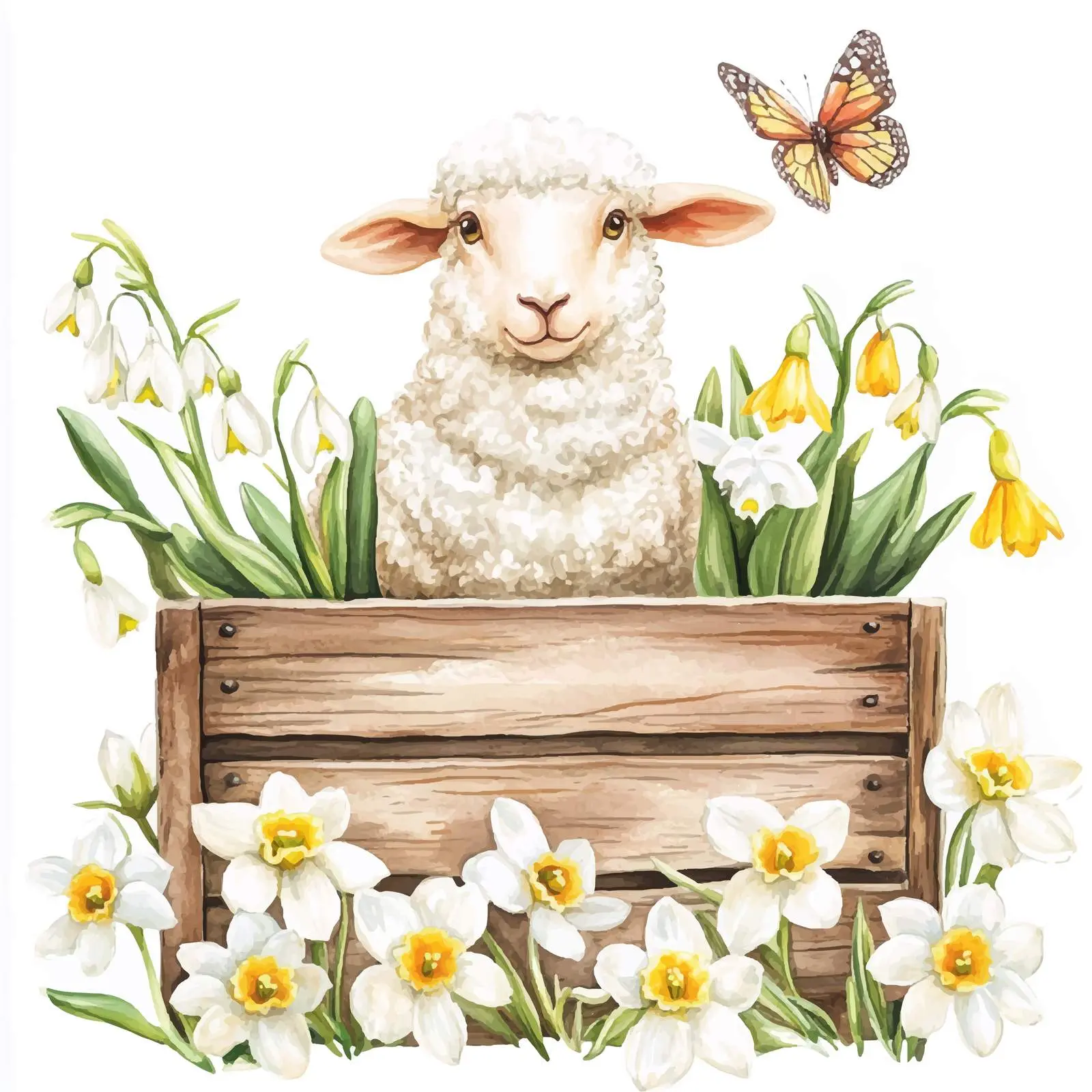 Wooden Box with Snowdrops and Daffodils Design — free download from Dotvec