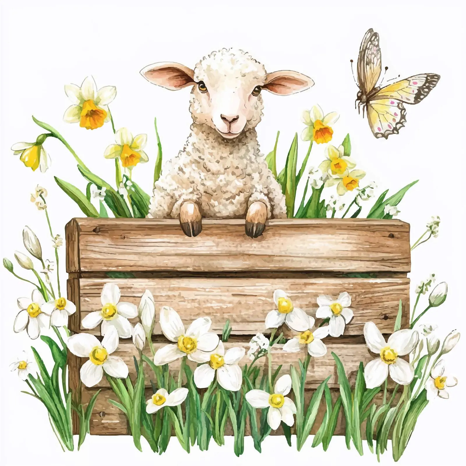 Wooden Box with Snowdrops and Daffodils Vector — free download from Dotvec
