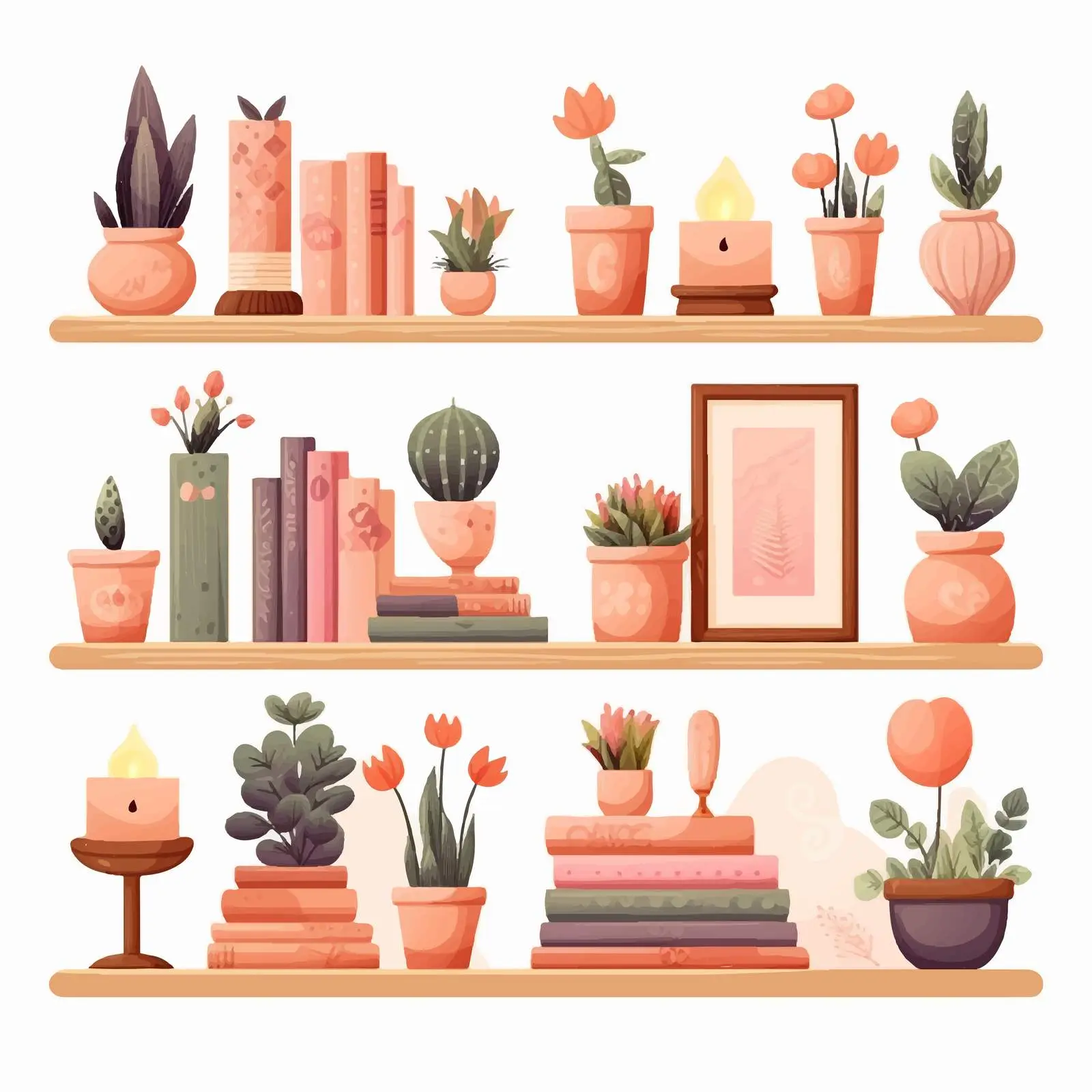 Cozy Shelves with Framed Pictures and Floral Decor — free download from Dotvec