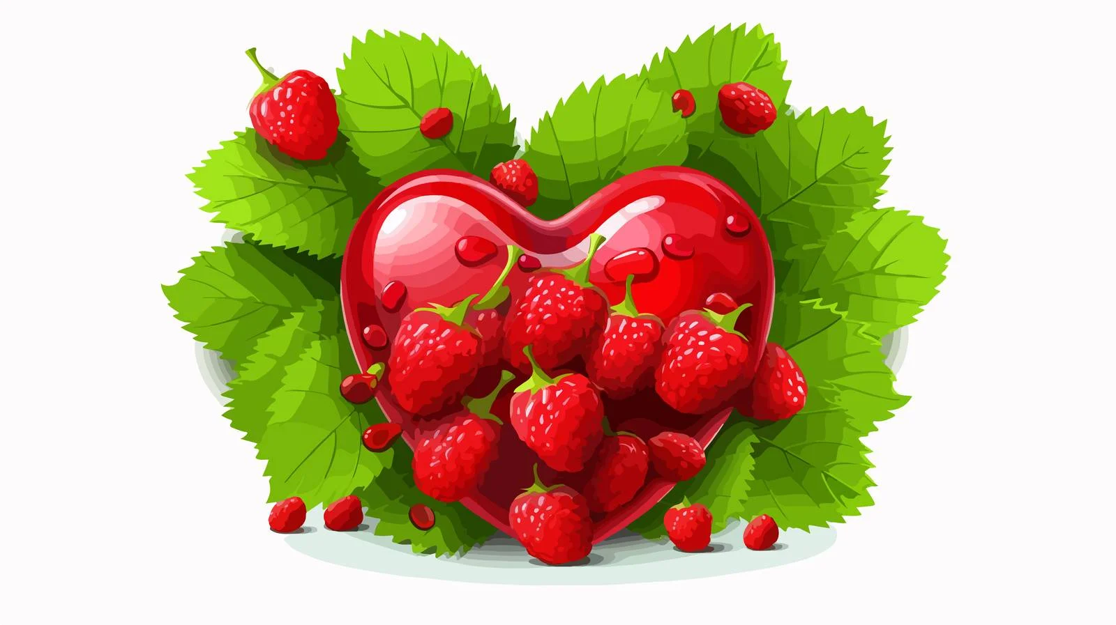 Vibrant Heart Red Berry with Green Leaves — free download from Dotvec