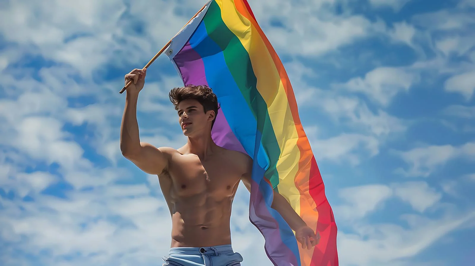 Young Man Holding Rainbow Flag Outdoors — free download from Dotvec