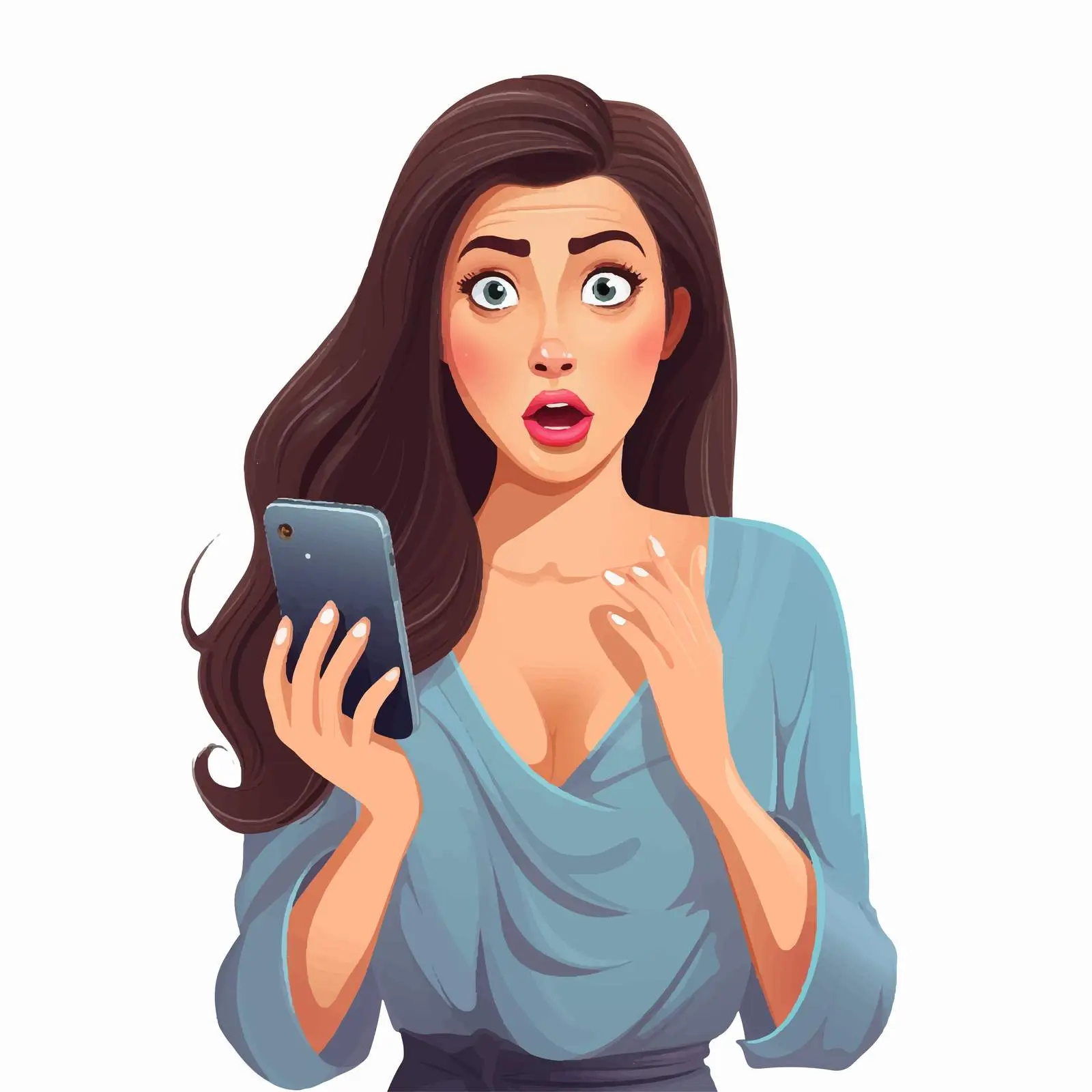 Shocked Woman Covering Mouth While Using Smartphone — free download from Dotvec