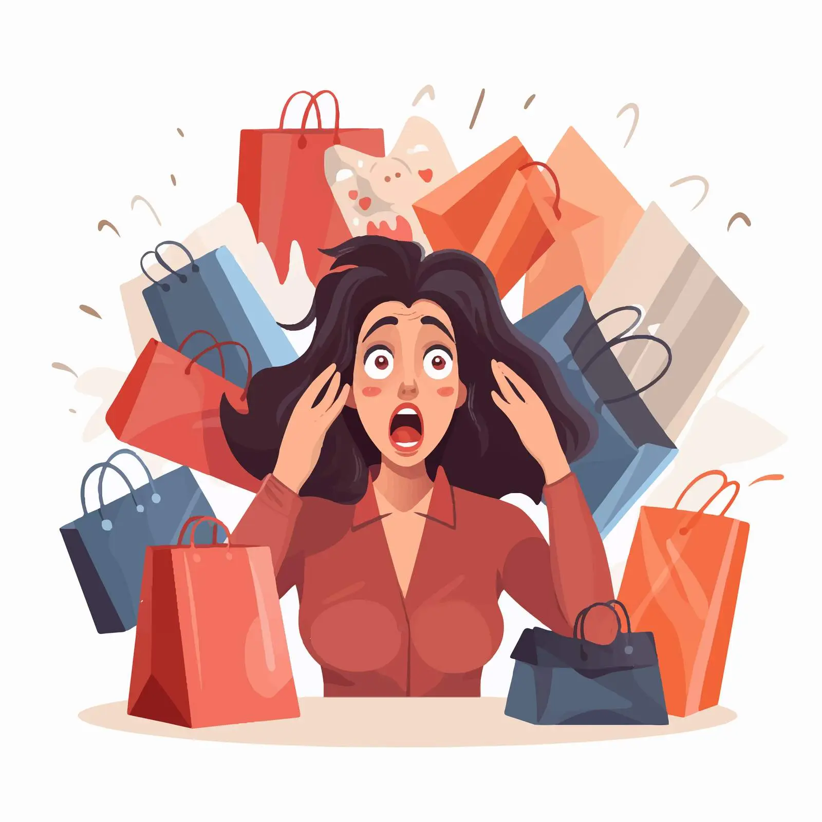 Shocked Woman with Shopping Bags Illustration – free overwhelmed image from Dotvec