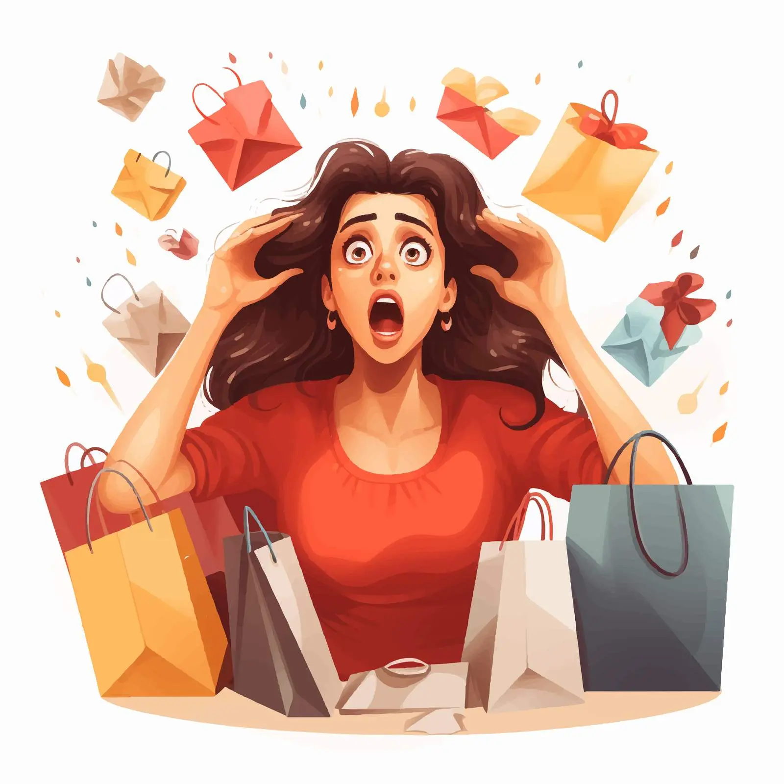 Shocked Woman Surrounded by Shopping Bags — free download from Dotvec