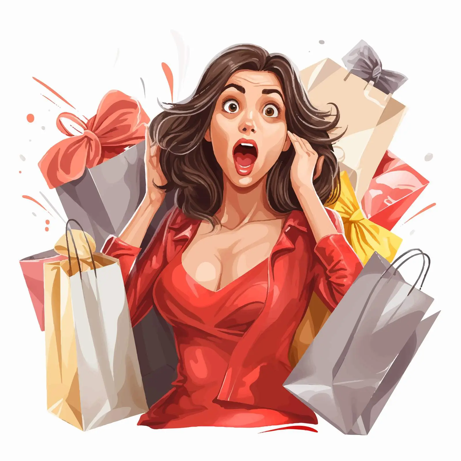 Shocked Woman with Shopping Bags Vector – free overwhelmed image from Dotvec