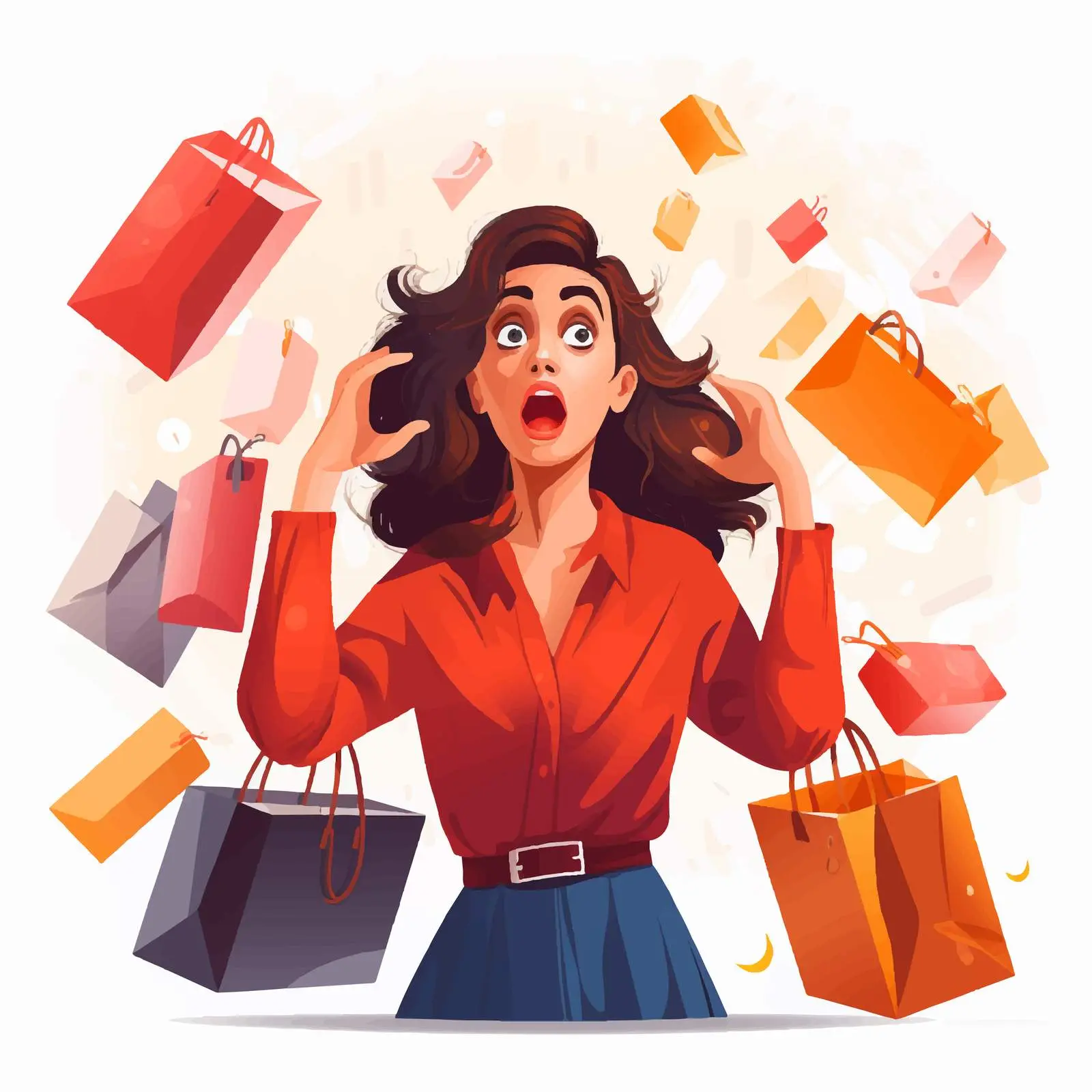 Shocked Woman Surrounded by Shopping Bags — free download from Dotvec