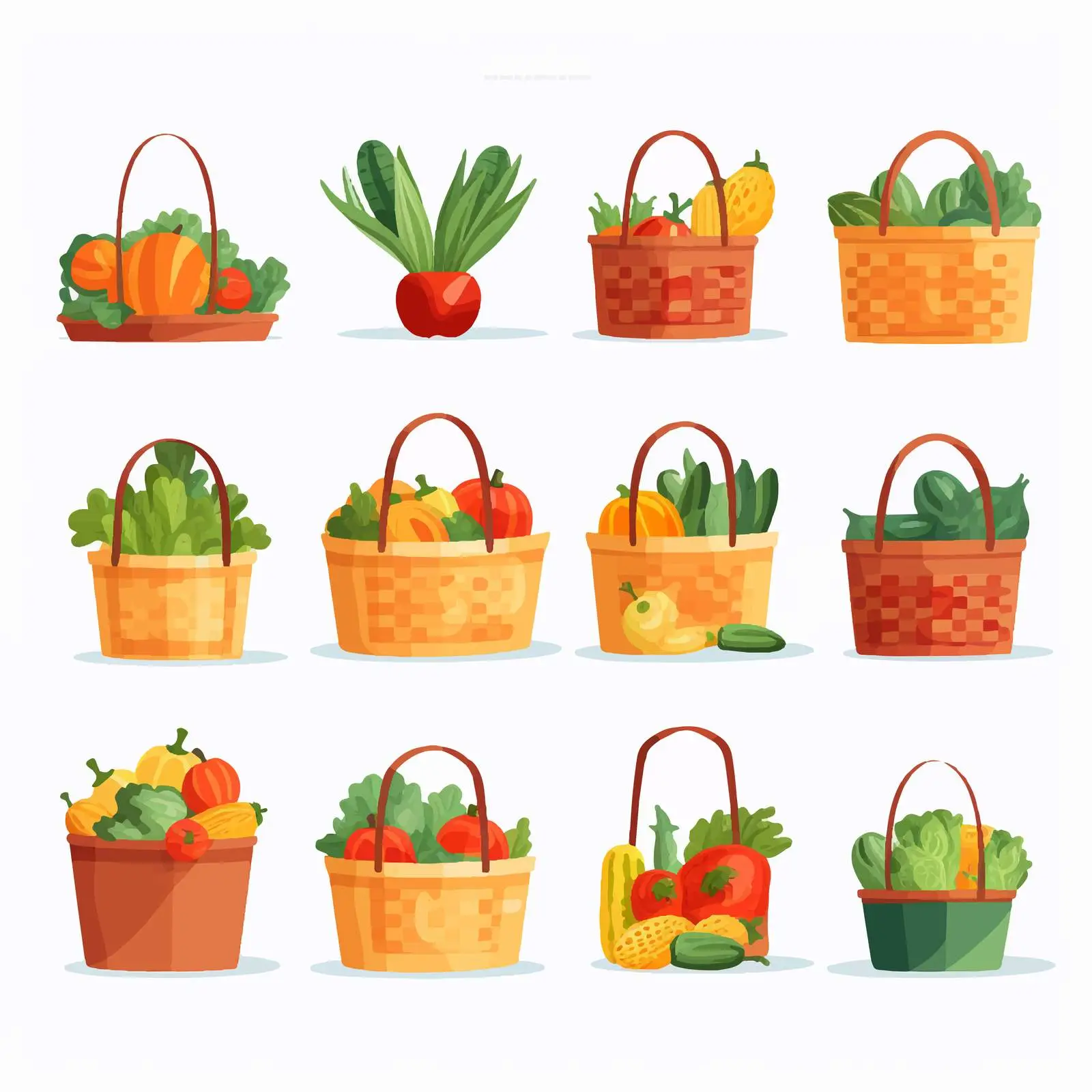Flat Vector Illustrations of Shopping Bags and Baskets – free colorful bags image from Dotvec