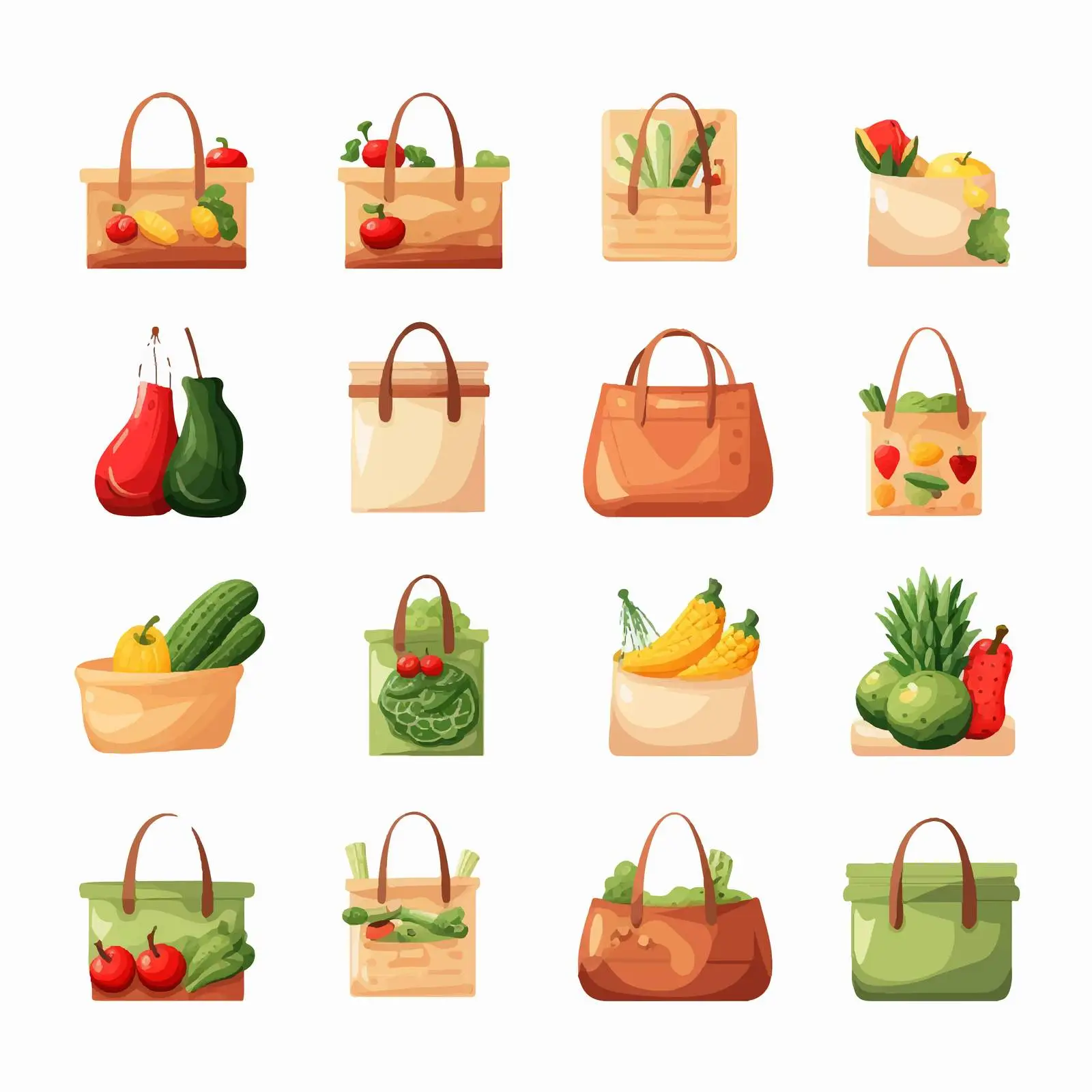 Flat Vector Illustrations of Shopping Bags and Baskets — free download from Dotvec