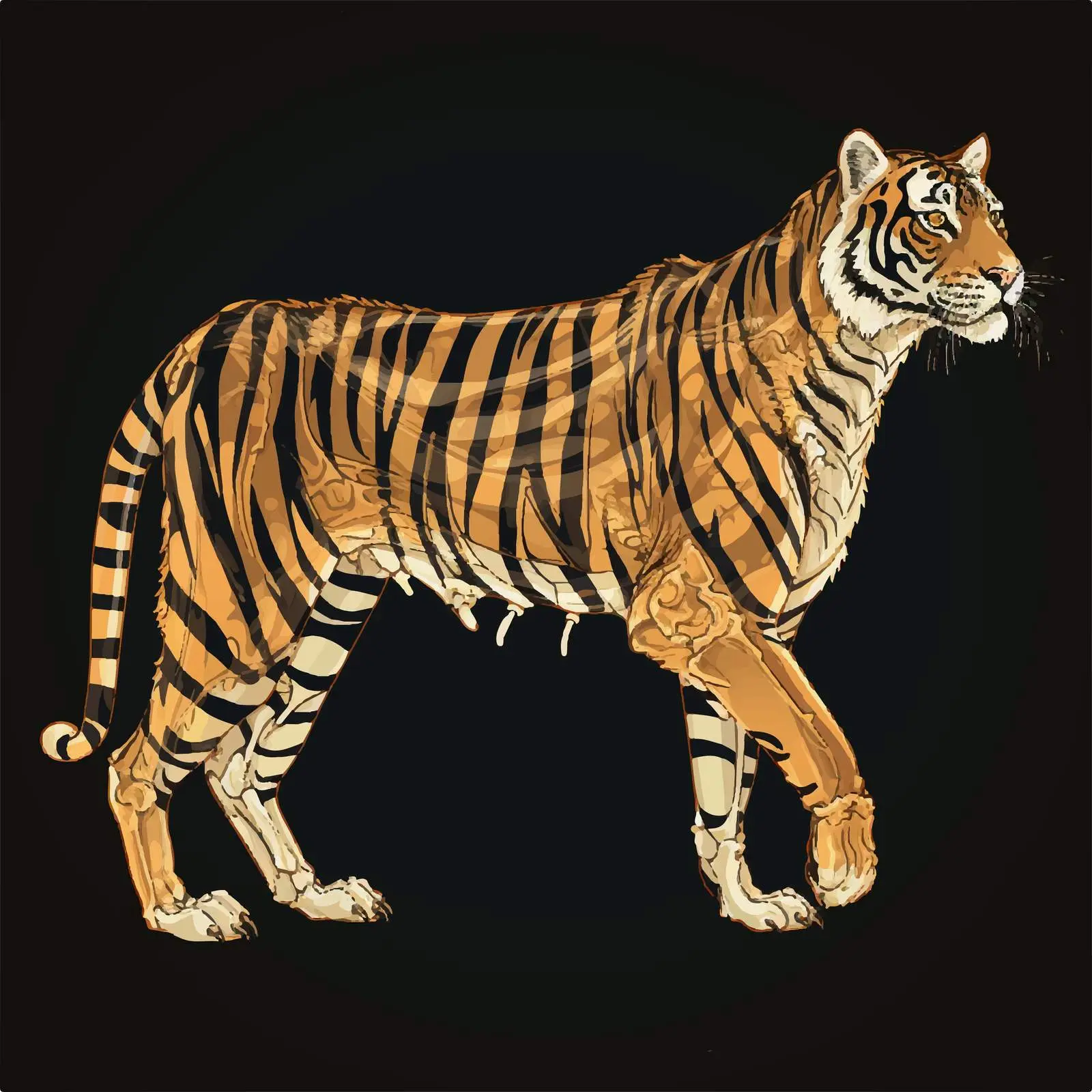Siberian Tiger Skeleton Cartoon Vector Illustration – free stylized tiger image from Dotvec