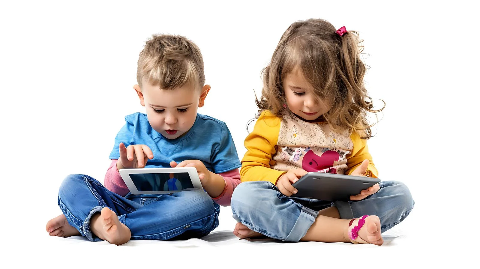 Siblings Enjoying Digital Tablets at Home — free download from Dotvec