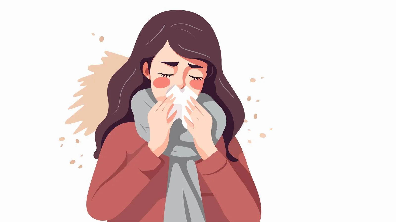 Illustration of Woman Sneezing and Blowing Nose — free download from Dotvec