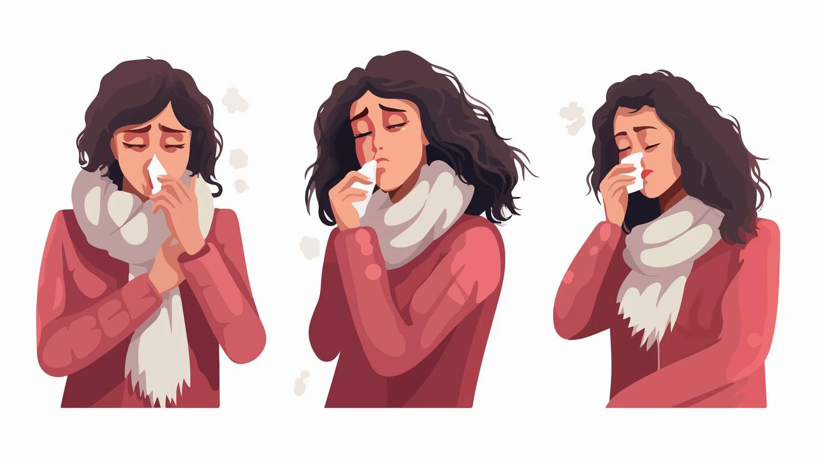 Illustration of Ill Woman Sneezing and Blowing — free download from Dotvec