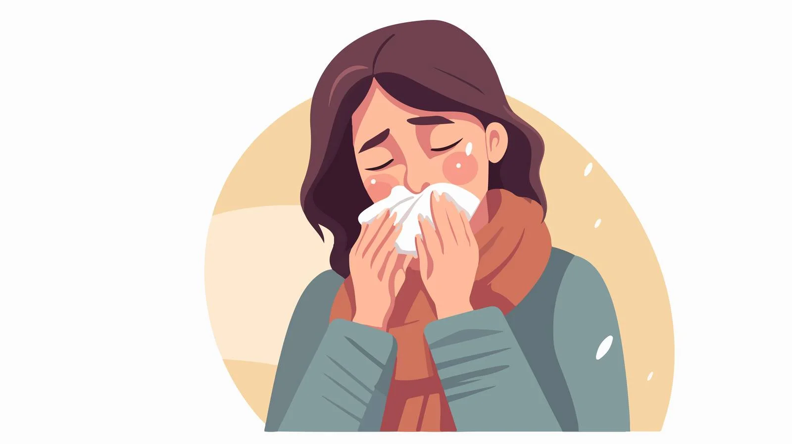 Healthcare: Woman Sneezing, Coughing, Blowing Nose — free download from Dotvec