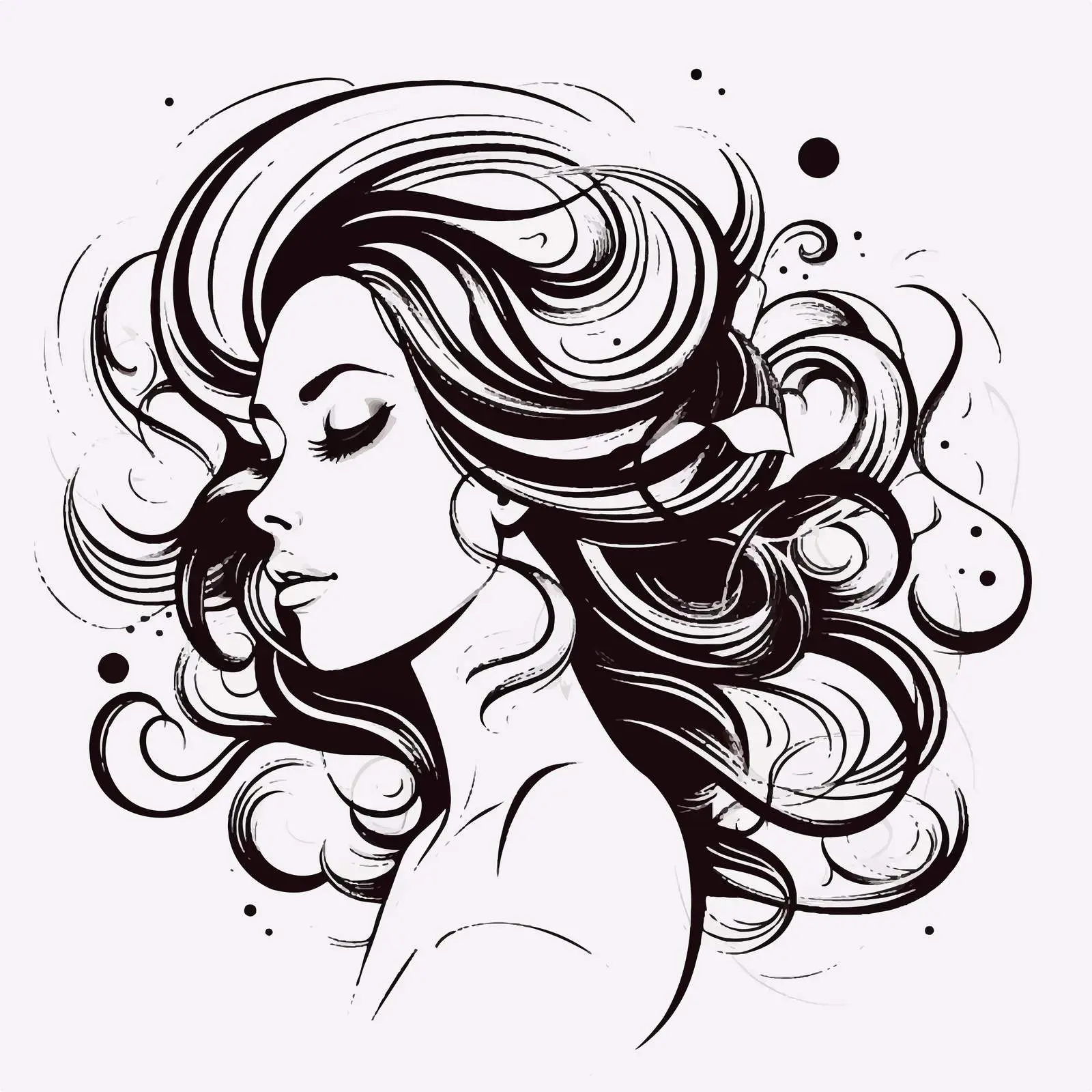 Side Outline Doodle Illustration of a Woman — free download from Dotvec