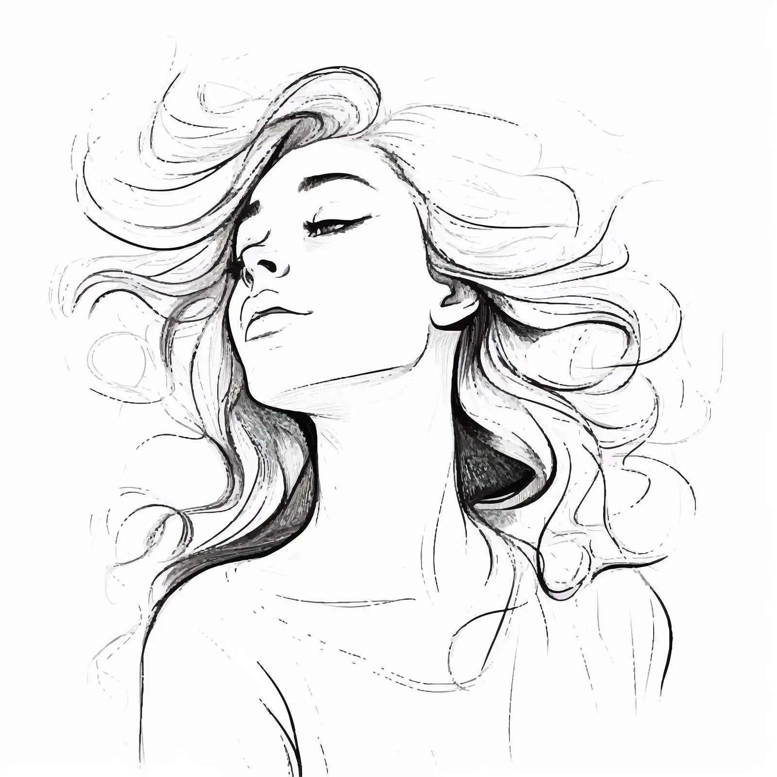 Doodle Outline Illustration of a Woman's Profile — free download from Dotvec