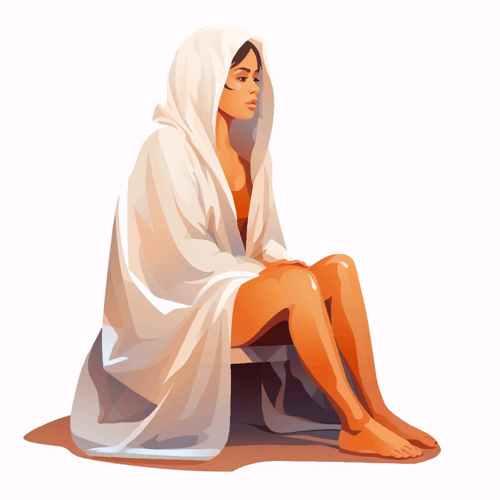 Woman in Towel Sitting Vector Illustration — free download from Dotvec