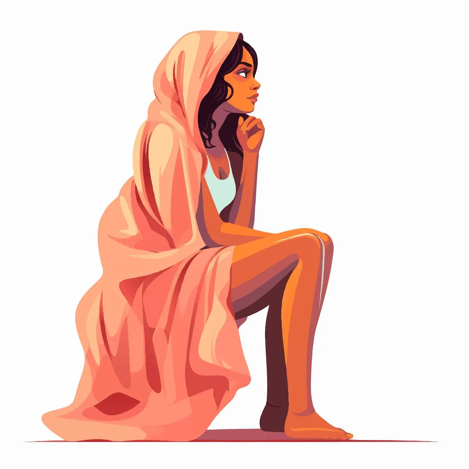 Woman in Towel Sitting Vector Illustration — free download from Dotvec