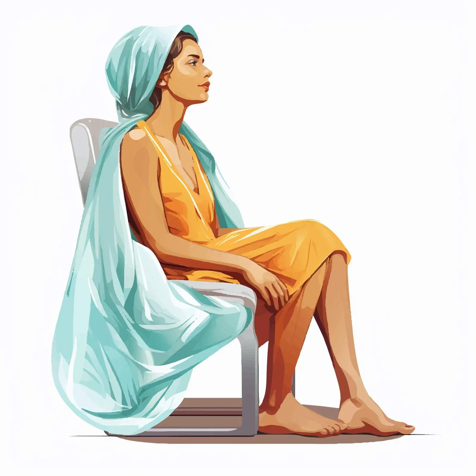 Woman in Towel Sitting Illustration Vector — free download from Dotvec