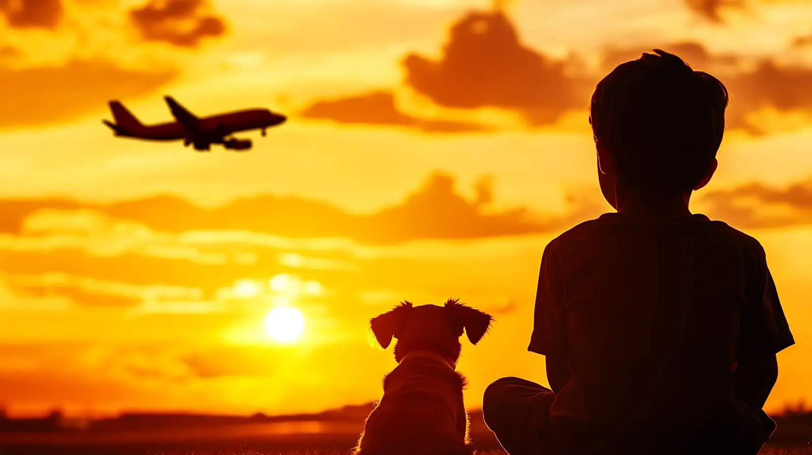 Boy and Dog Silhouette at Sunset — free download from Dotvec