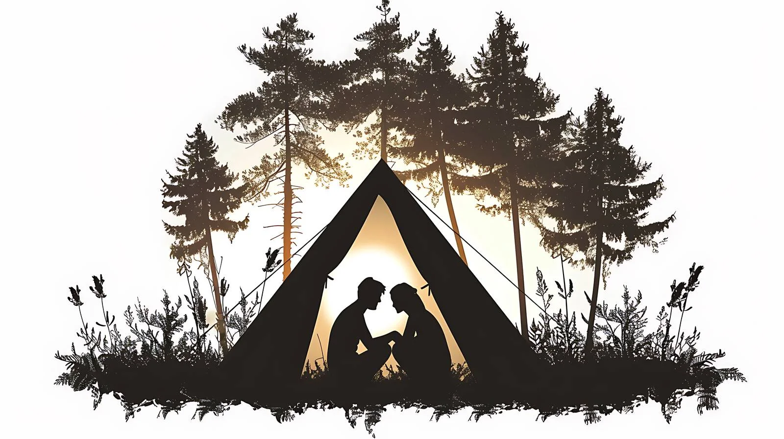 Romantic Night in Woods Tent Silhouette — free download from Dotvec