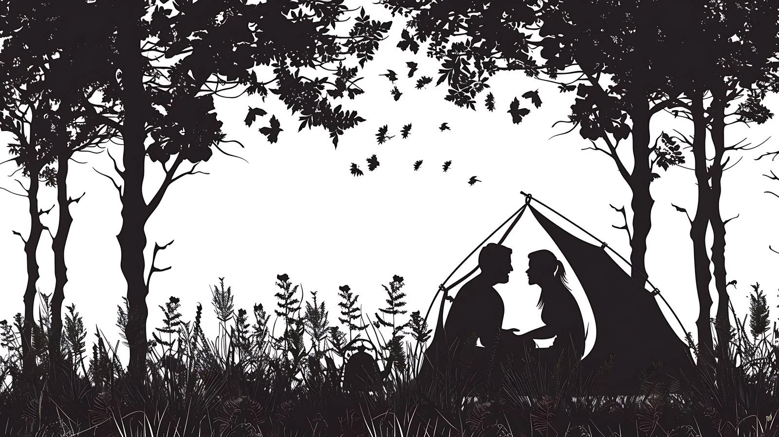 Romantic Couple Camping in Forest Tent — free download from Dotvec