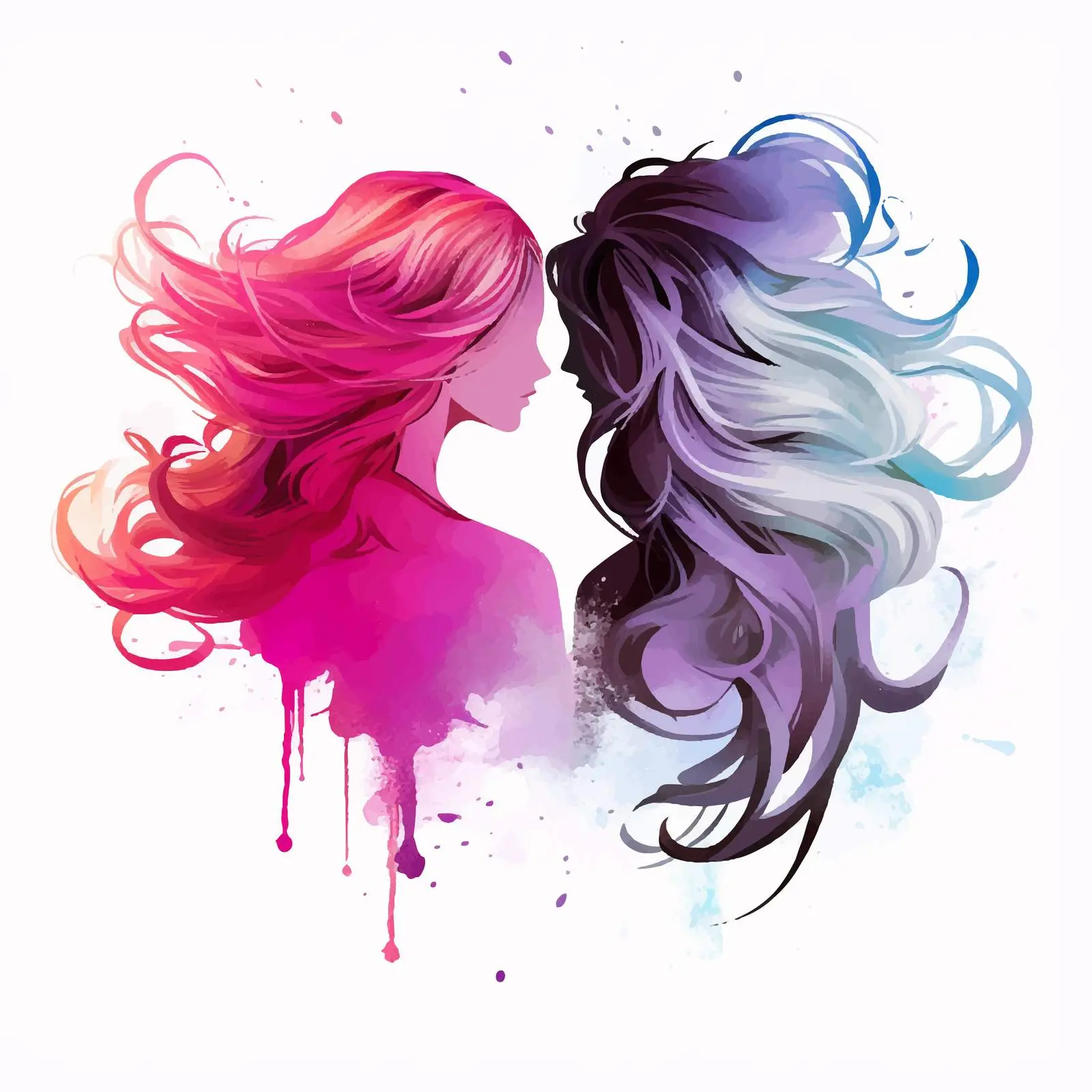 Silhouette of Two Girls with Stylish Hairstyles — free download from Dotvec