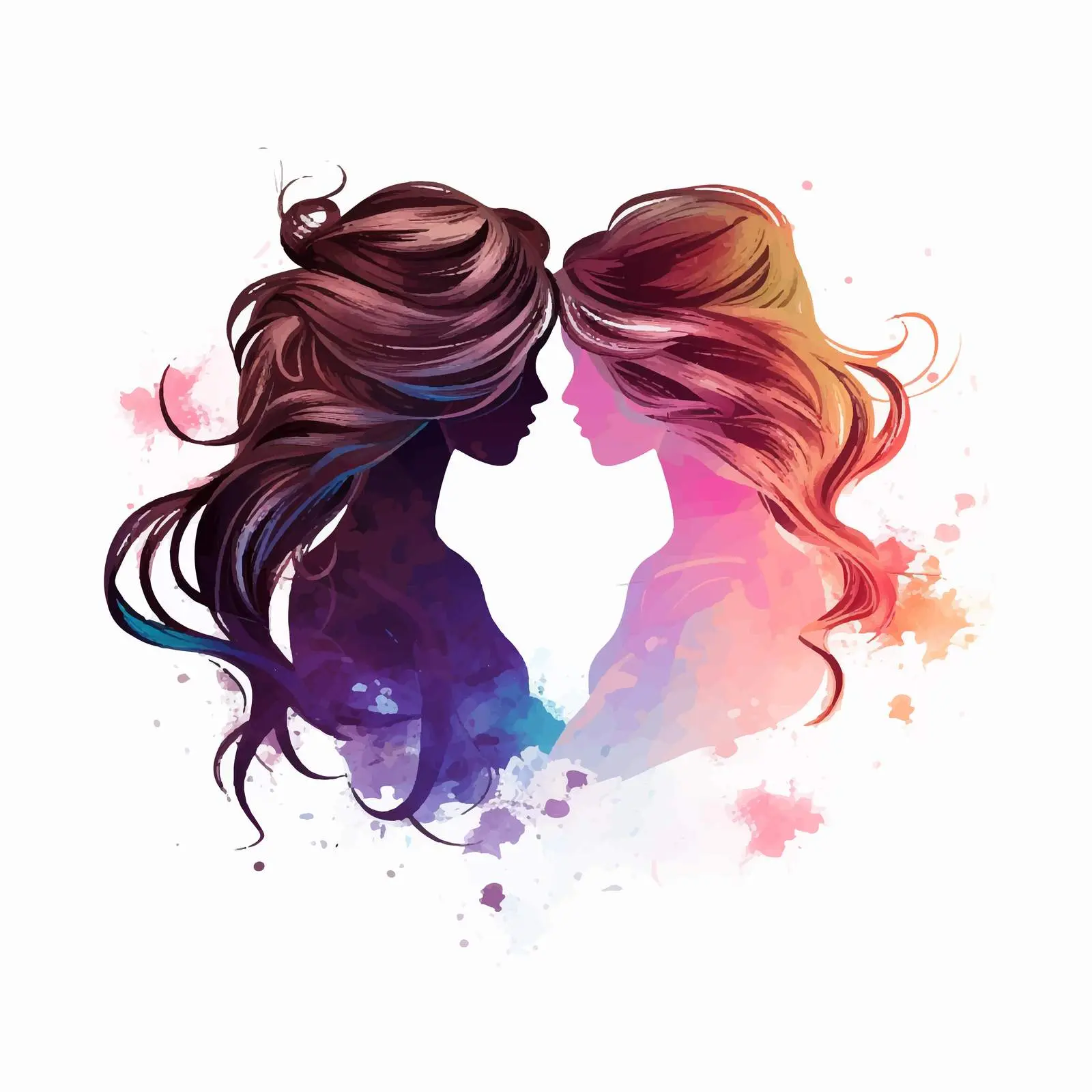 Stylish Silhouette of Two Girls with Hairstyles — free download from Dotvec