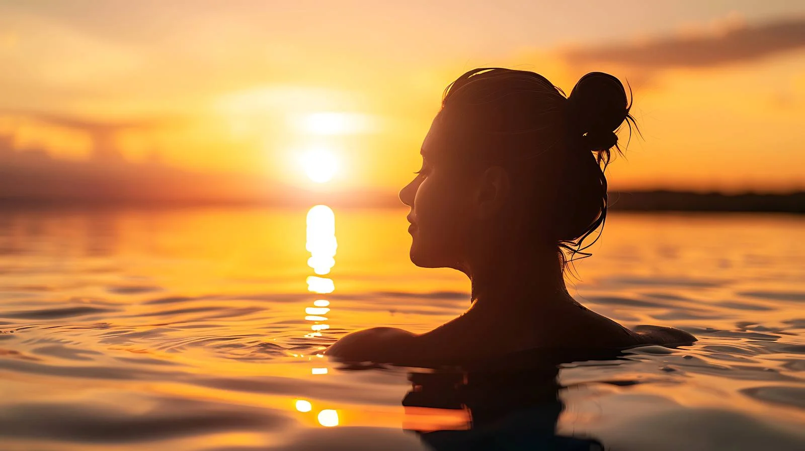 Serene Woman in Summer Pool Silhouette — free download from Dotvec