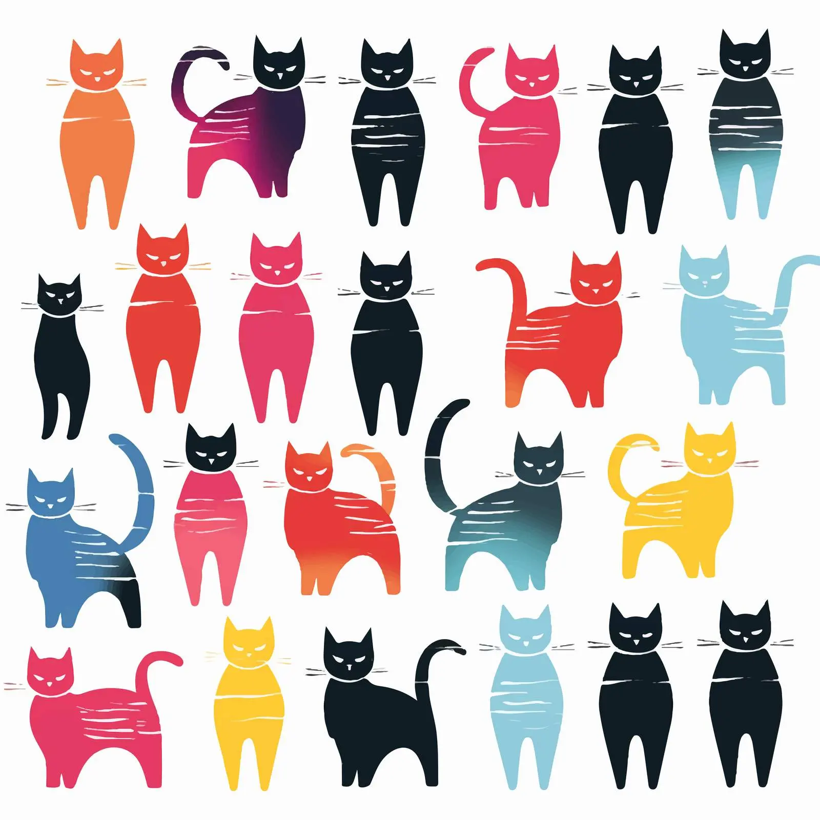 Colorful Cat Silhouettes on White Background – free playful cats image from Dotvec