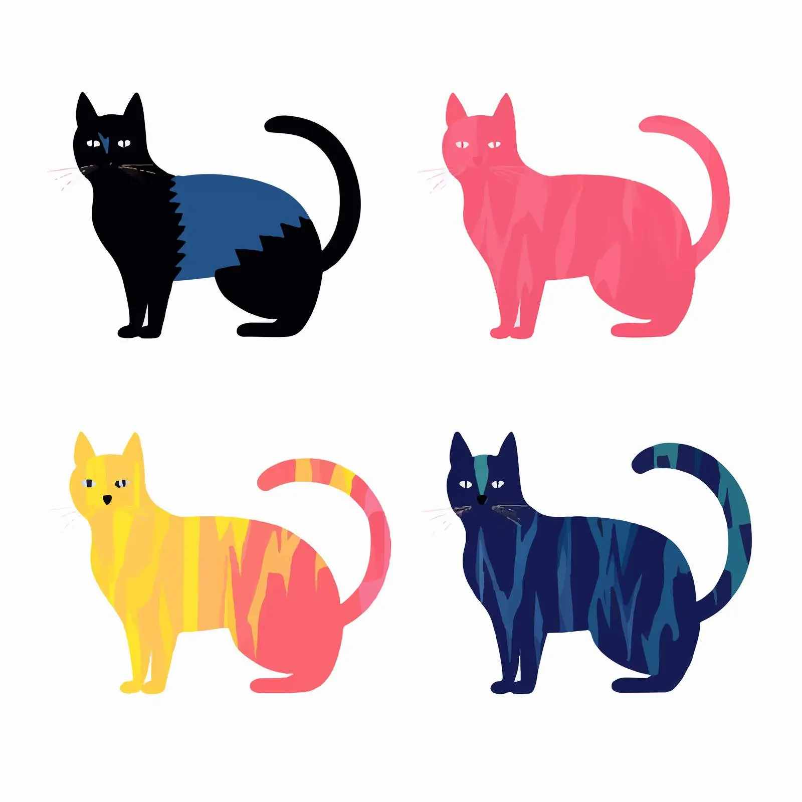 Colorful Cat Silhouettes on White Background – free whimsical cat image from Dotvec