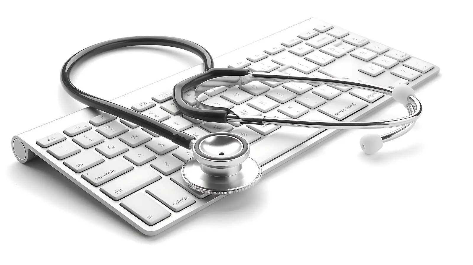 Silver Stethoscope on Keyboard Isolated Image – free medical technology image from Dotvec