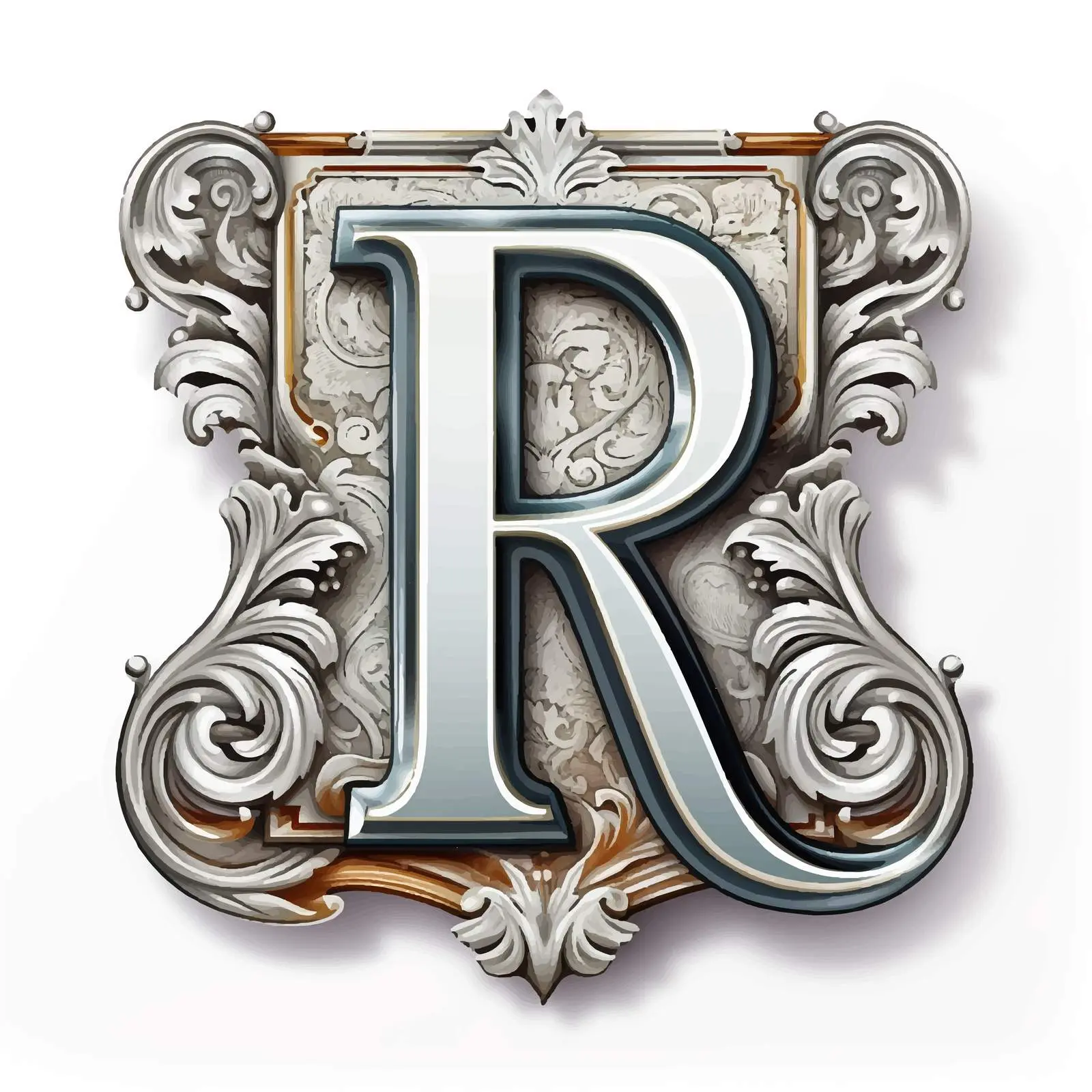 Silver Vintage Label with Latin Letter R — free download from Dotvec