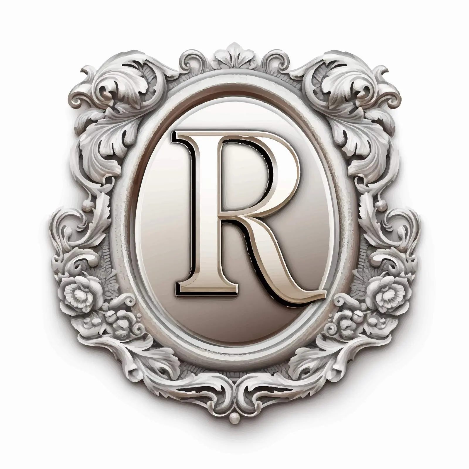 Silver Vintage Label with Letter R Vector — free download from Dotvec