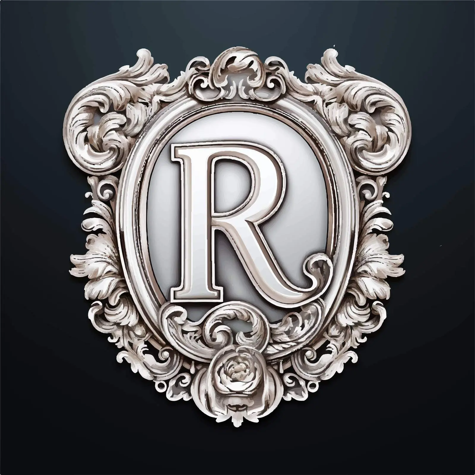 Silver Vintage Label with Letter R Vector – free classical design image from Dotvec
