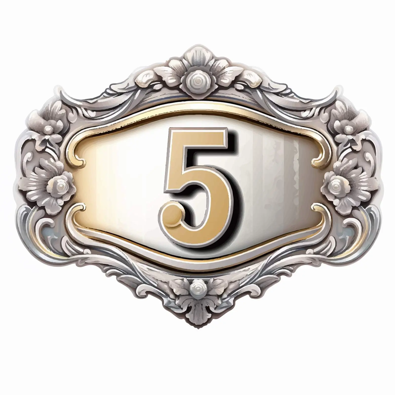 Vintage Silver Label with Number 5 Vector Graphic — free download from Dotvec