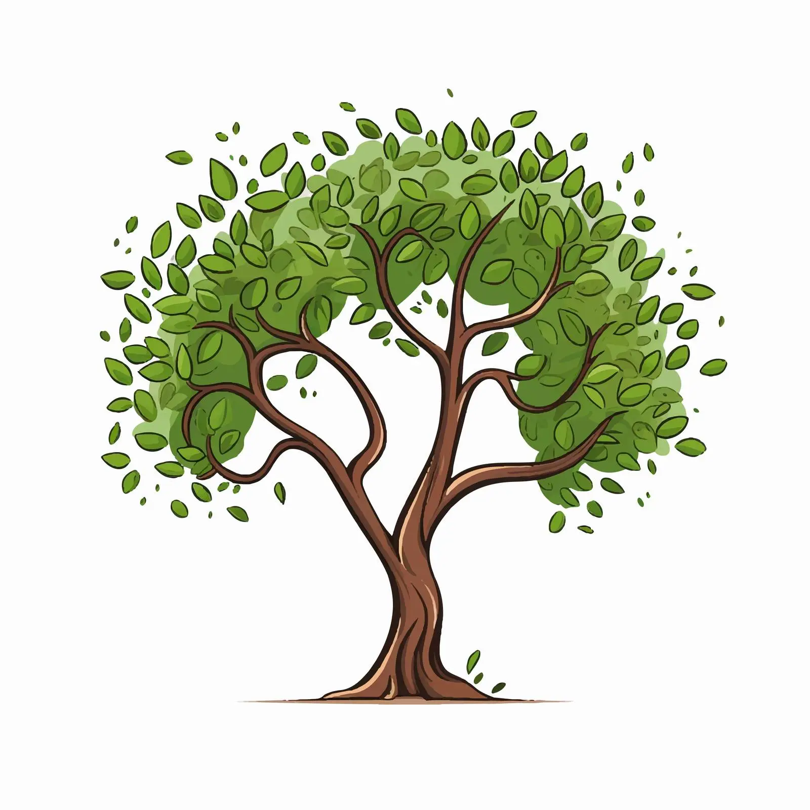 Simple Doodle Tree with Trunk and Leaves – free naive image from Dotvec
