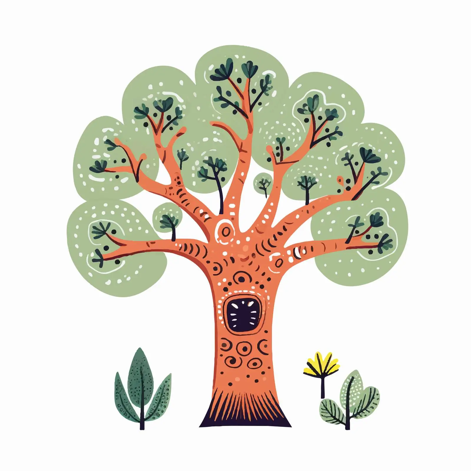 Simple Doodle Tree with Trunk and Leaves – free naive image from Dotvec
