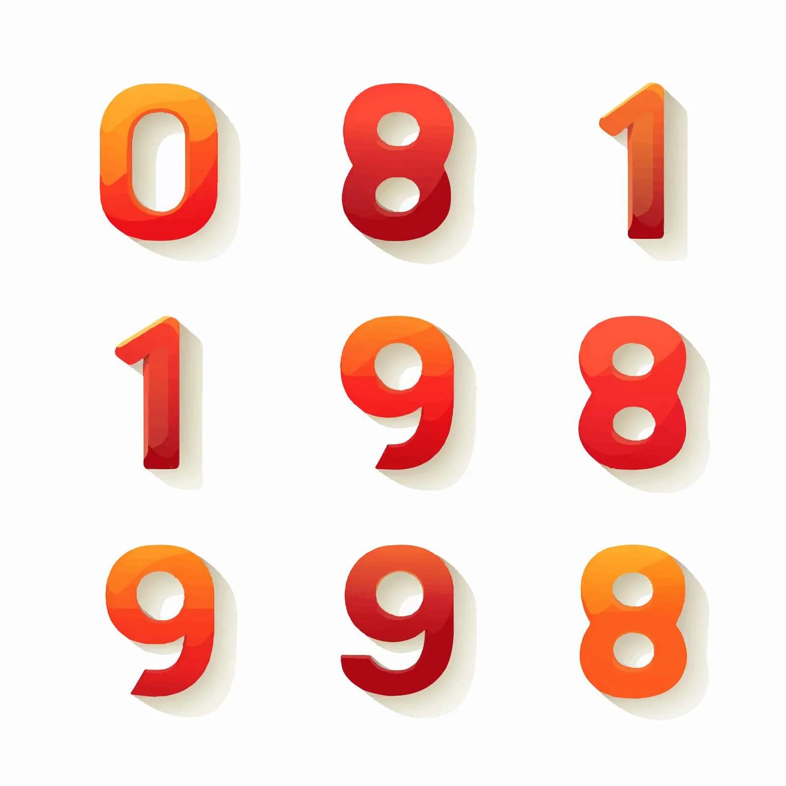 Flat Vector Icon Set of Numbers 0 to 9 – free mathematics image from Dotvec