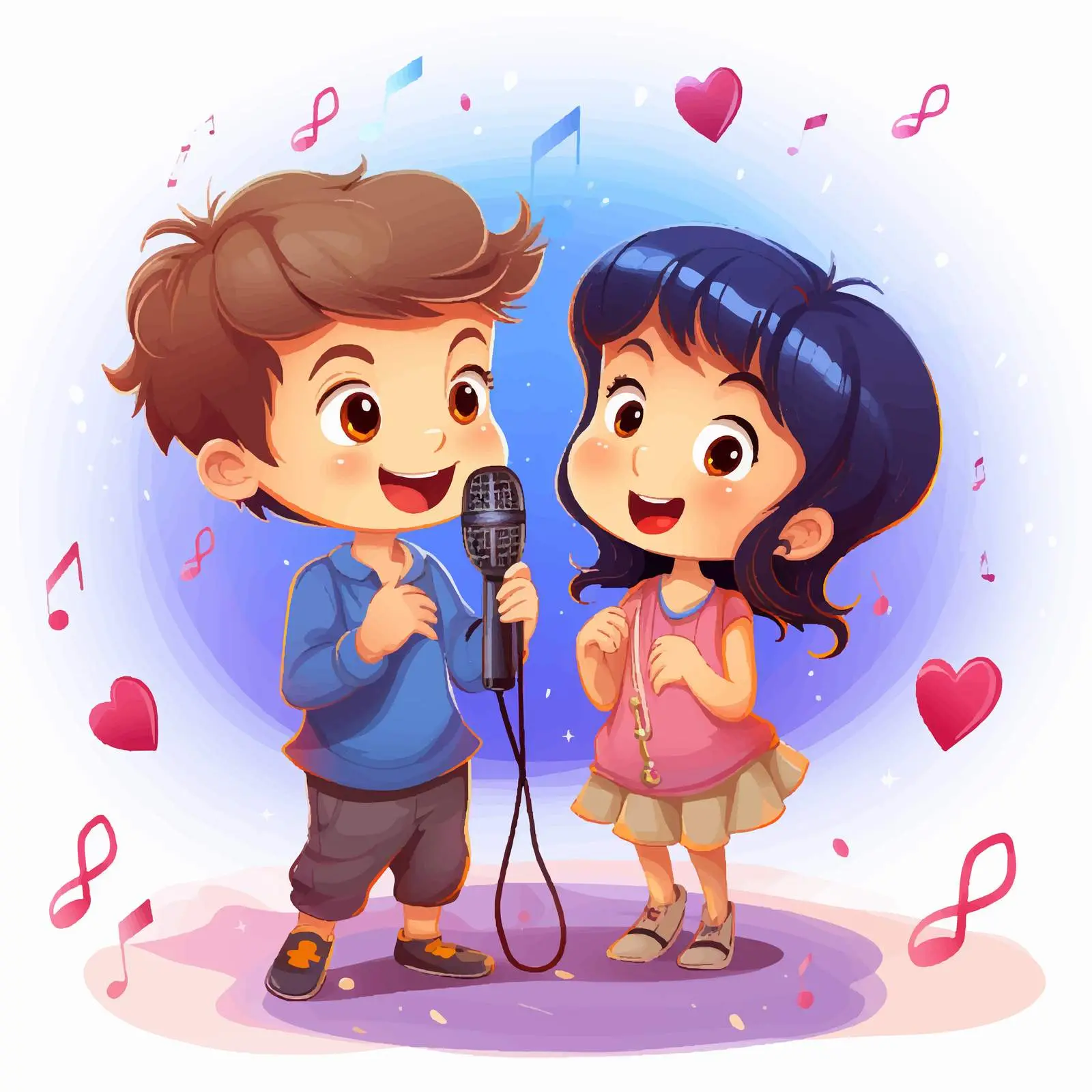 Musical Cartoon Boy and Girl with Melody Symbols — free download from Dotvec