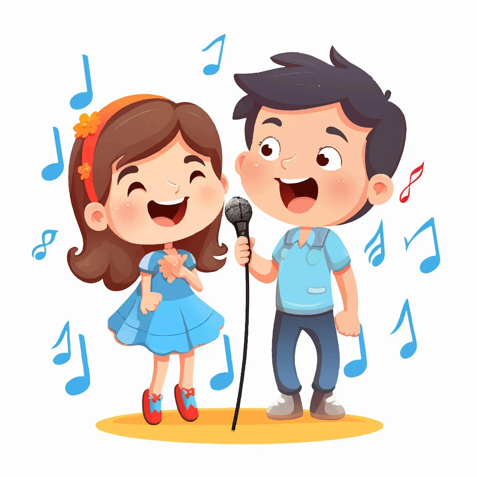 Cartoon Singer Boy and Girl with Music Symbols — free download from Dotvec