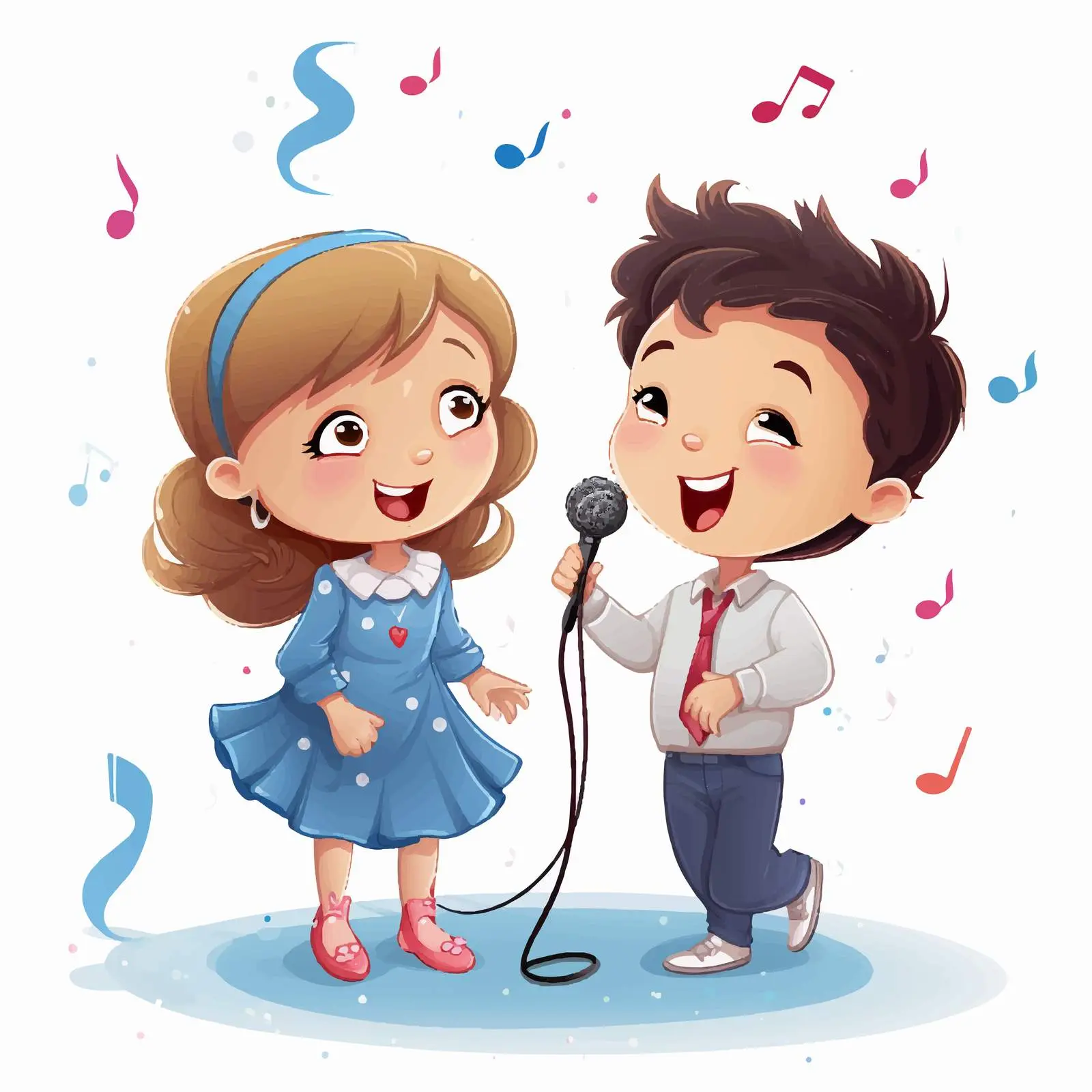 Cartoon Singing Boy and Girl with Music Symbols — free download from Dotvec
