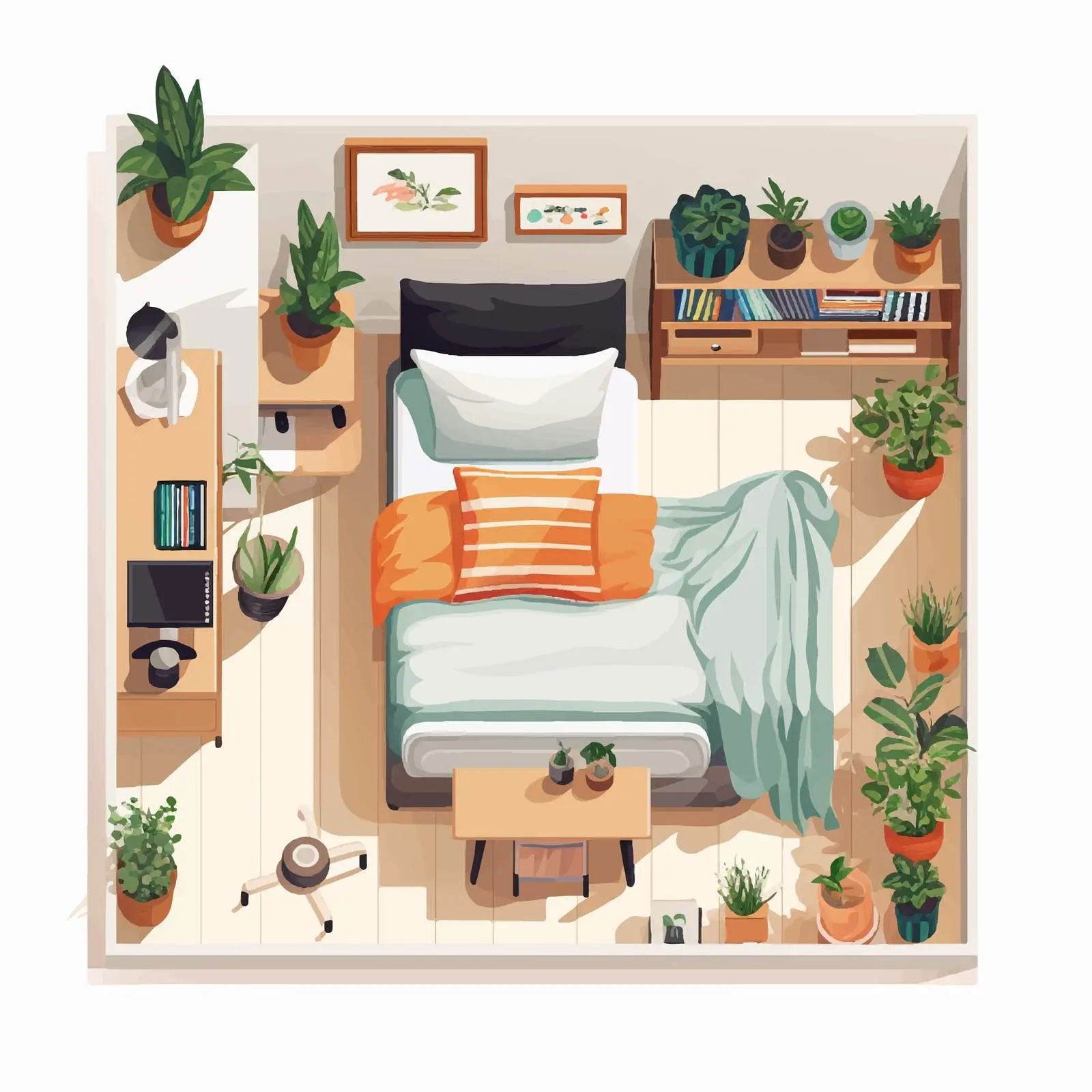 Top View of Studio Apartment with Bed and Table — free download from Dotvec