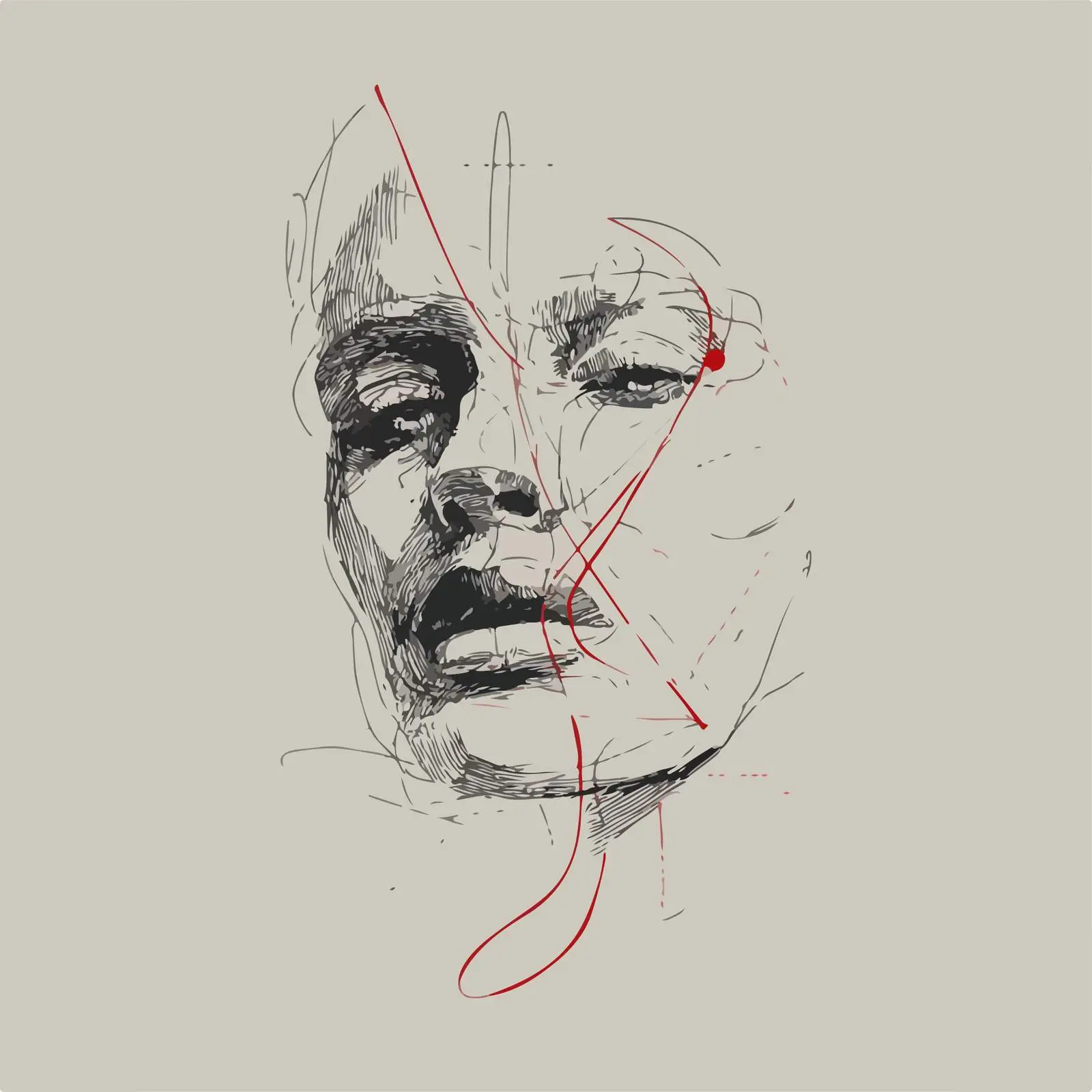Abstract Red Portrait Line Art — free download from Dotvec