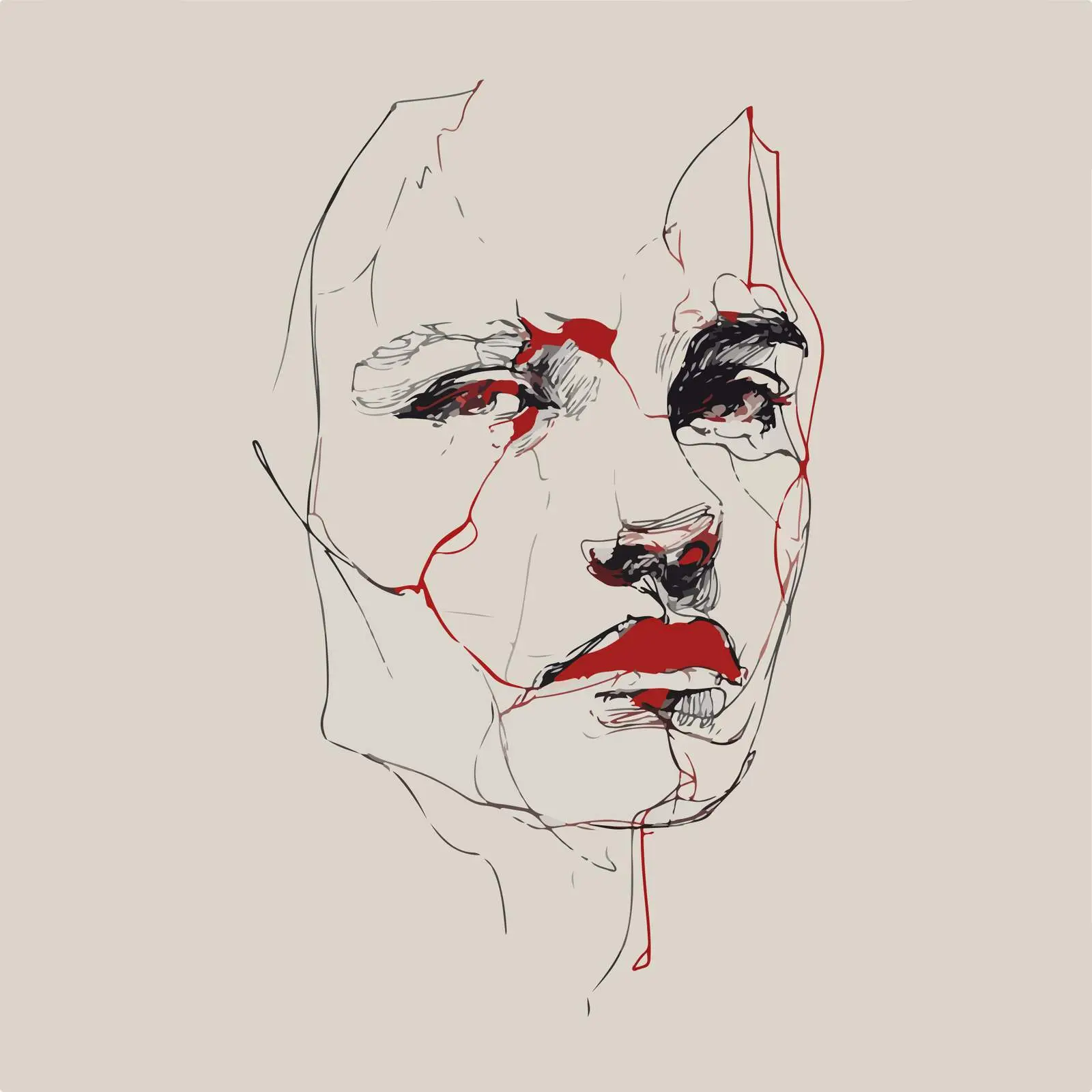 Abstract Red Portrait Line Art — free download from Dotvec