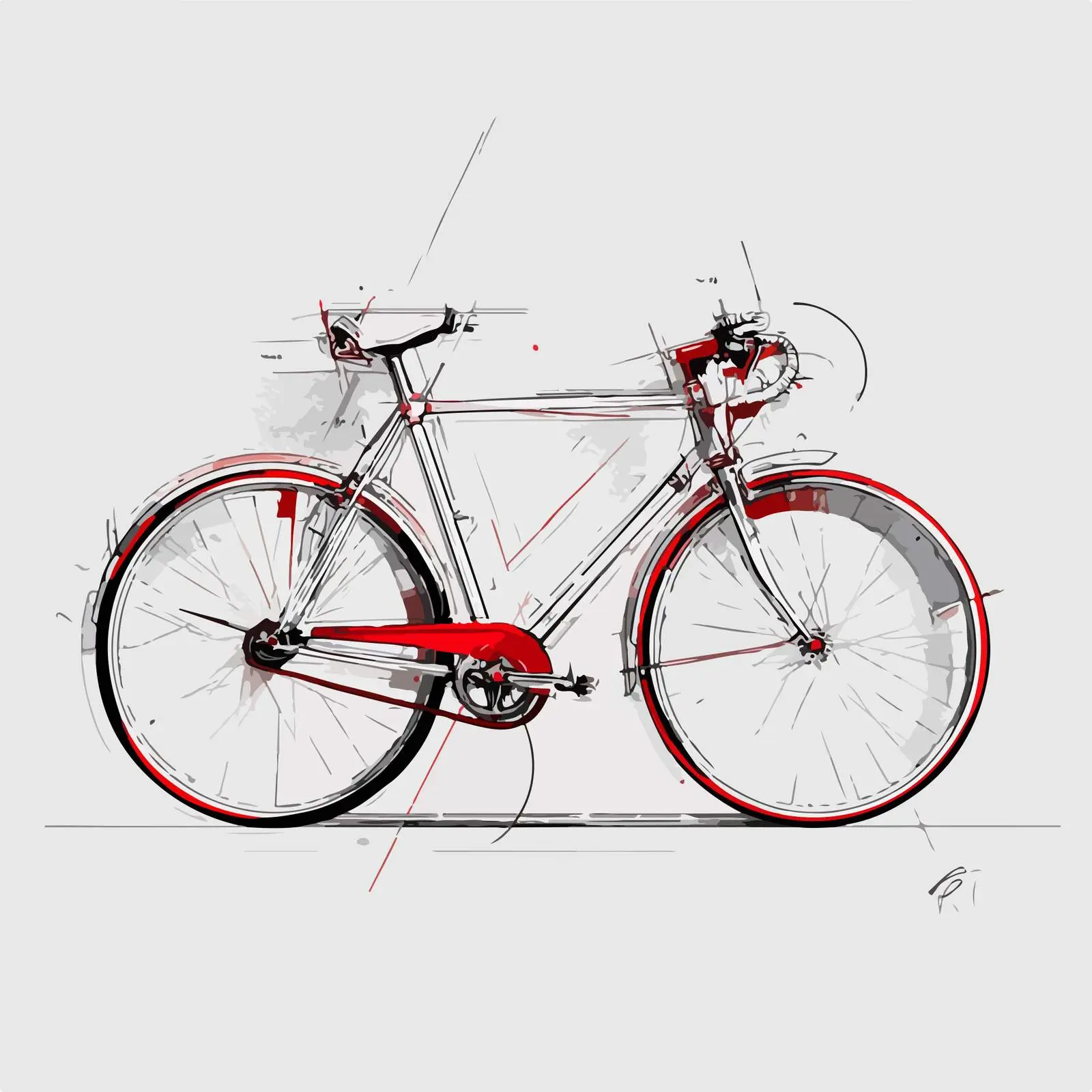 Bicycle Line Art with Red Accent — free download from Dotvec