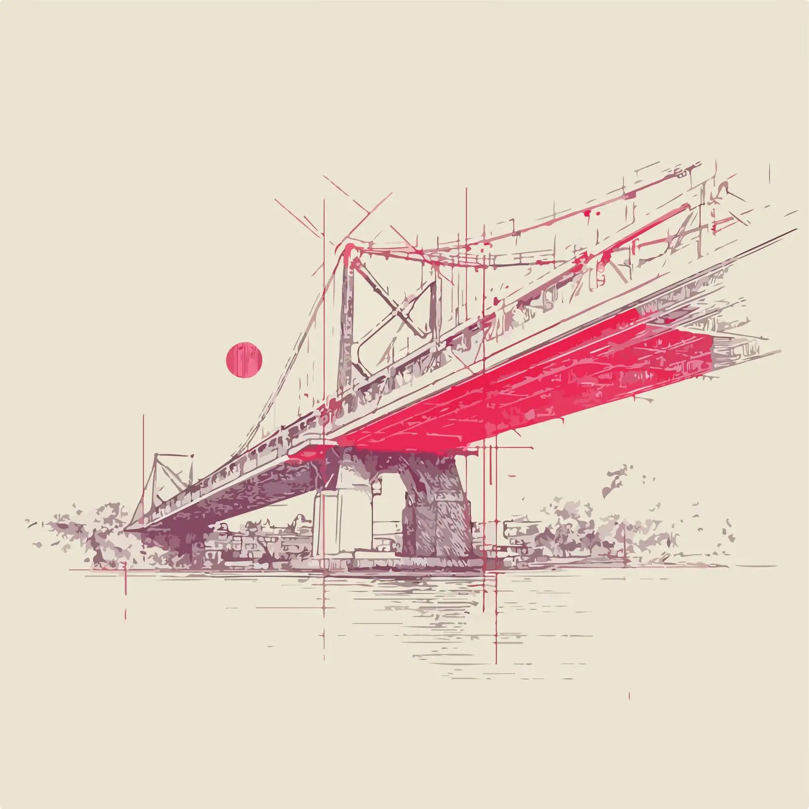 Minimalist Red Bridge Illustration — free download from Dotvec