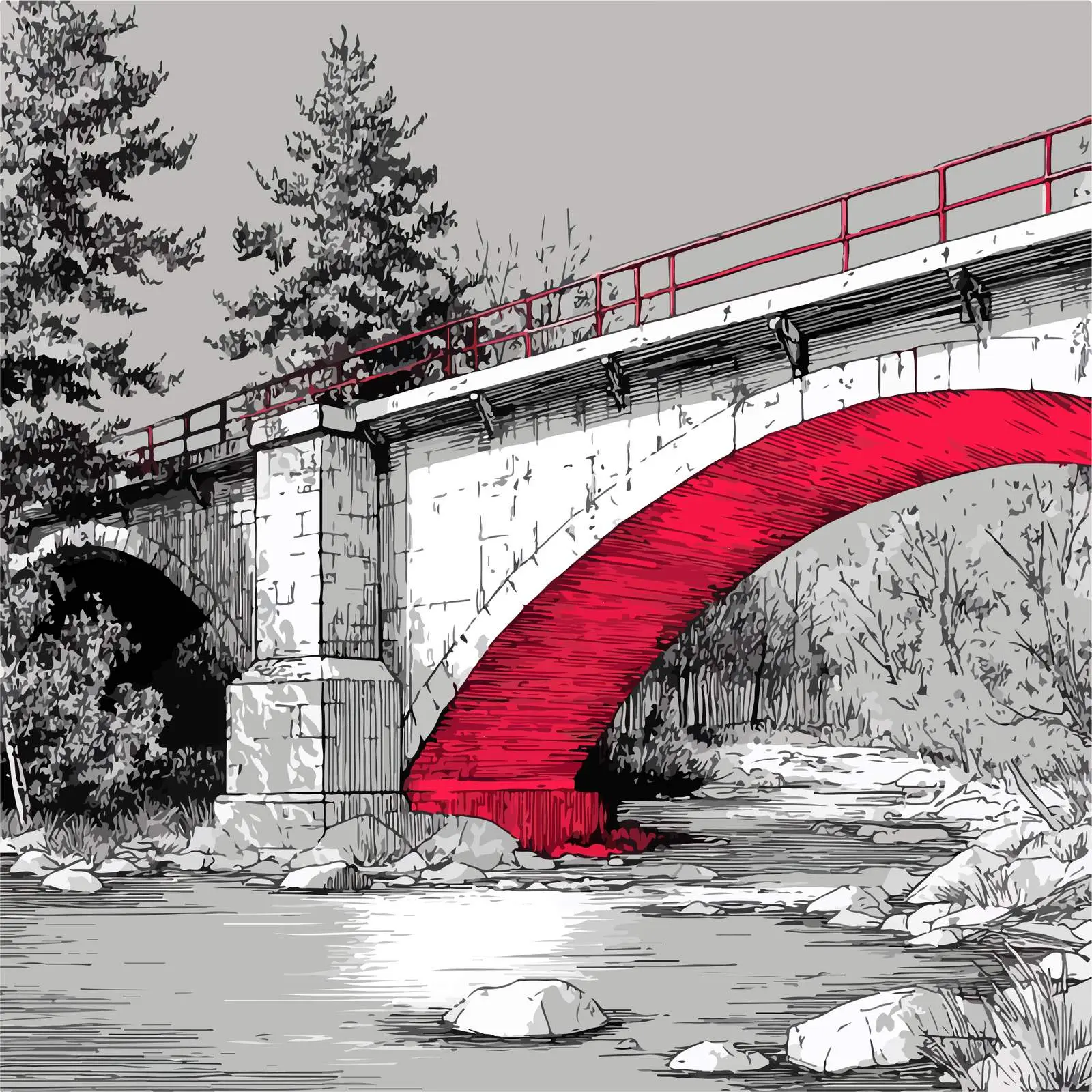 Minimalist Red Bridge Illustration — free download from Dotvec