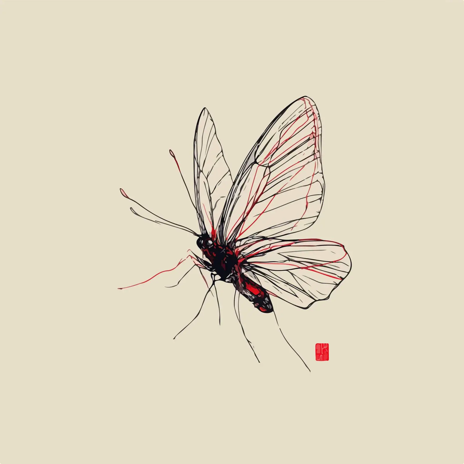 Minimalist Butterfly Artwork with Red Accent — free download from Dotvec